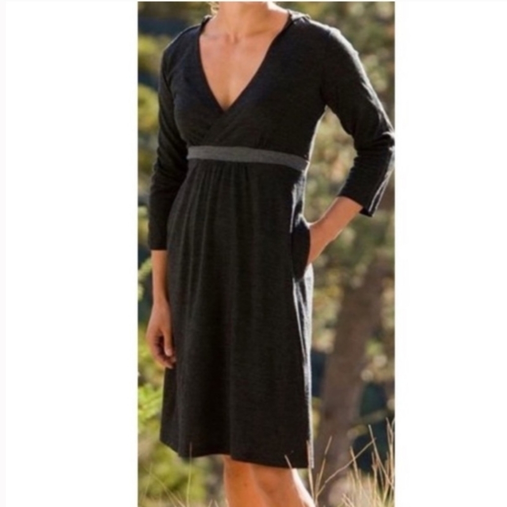Ibex Merino Wool Faux Wrap Hooded Dress size S/M Dark Gray